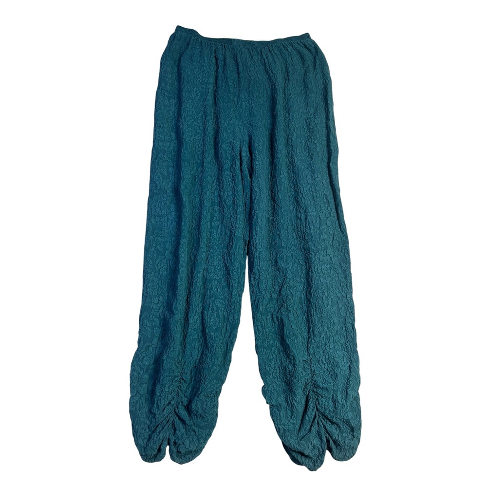 URU Pablo Pant Deep Blue Silk Crinkle Floral Jacquard Harem Pants One Size C483 - Picture 4 of 14